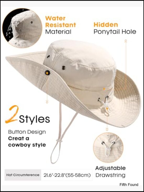 Packable Sun Hat UPF 80+ Wide Brim Ponytail Hole Adjustable Beach Summer